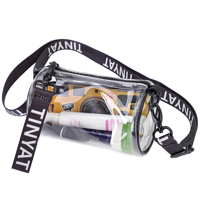 TINYAT Stadium Approved Clear Crossbody Bag Women Men Transparent Shoulder Bag Waterproof PVC Messenger Bag Fashion Barrel Purse