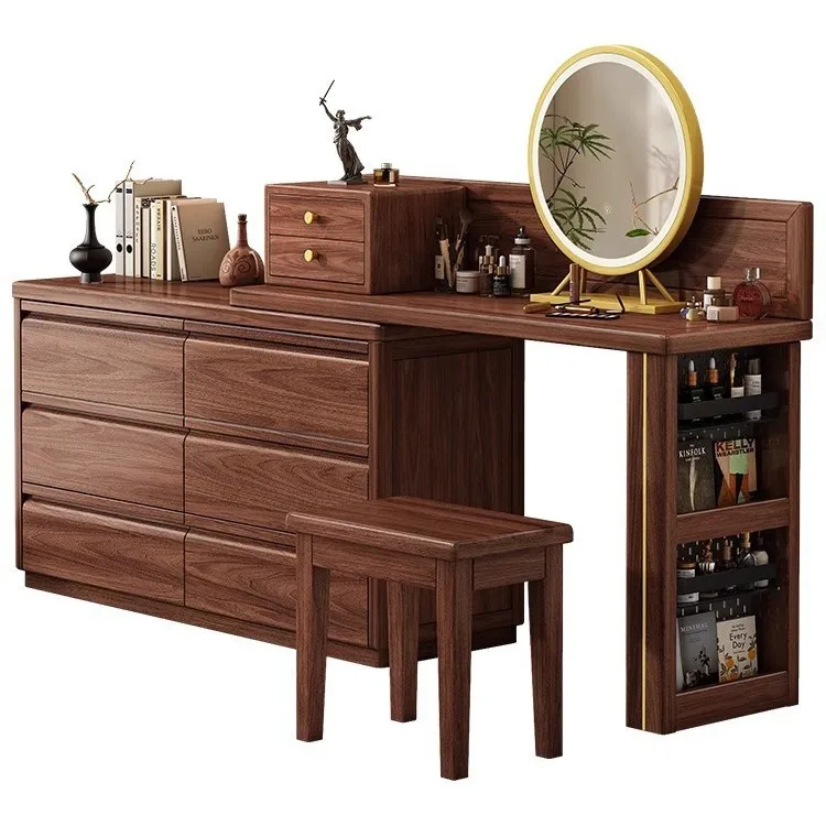 Настраиваемый новый китайский туалетный столик из цельного дерева, домашнее хранение с зеркалом для макияжа, мебель для спальни, простое хранение