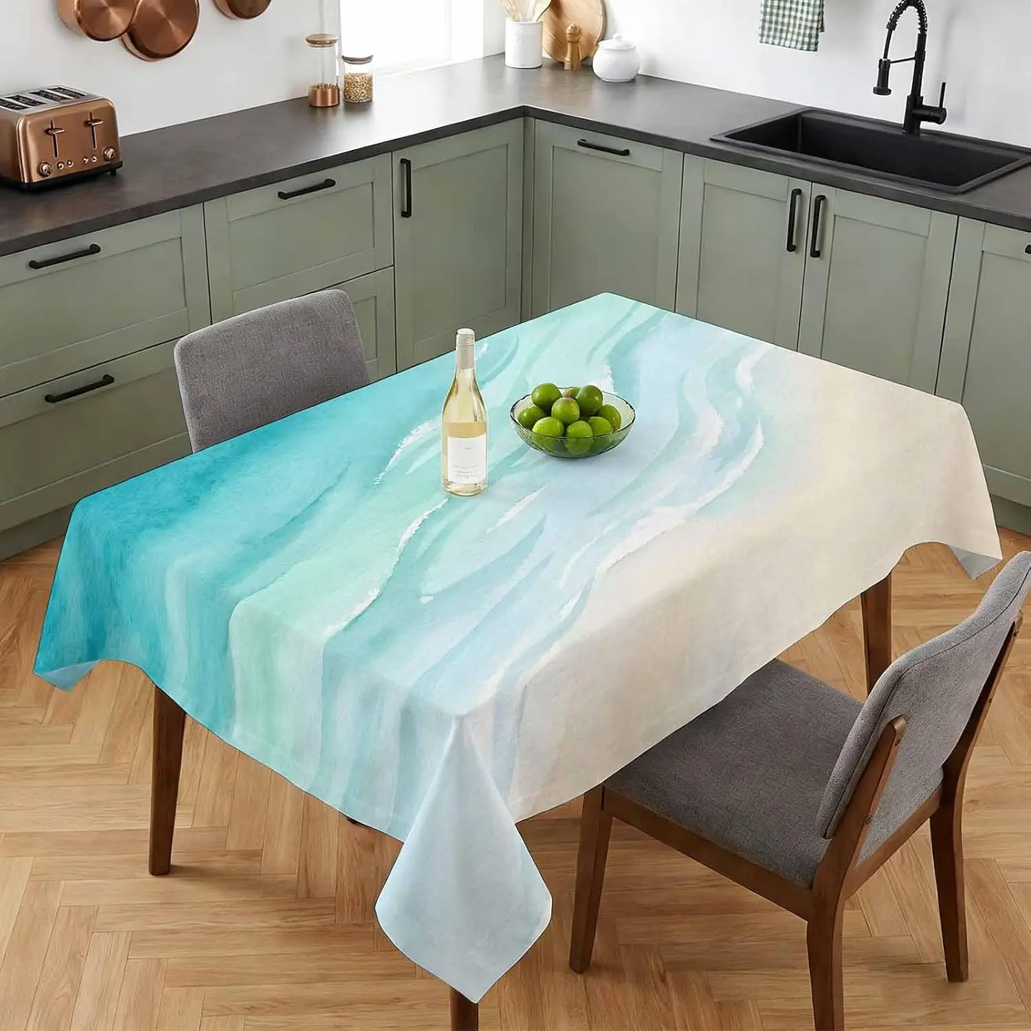 Summer Turquoise Gradient Waves Rectangle Tablecloth for Table Decor Reusable Kitchen Dining Tablecloth Holiday Party Decor