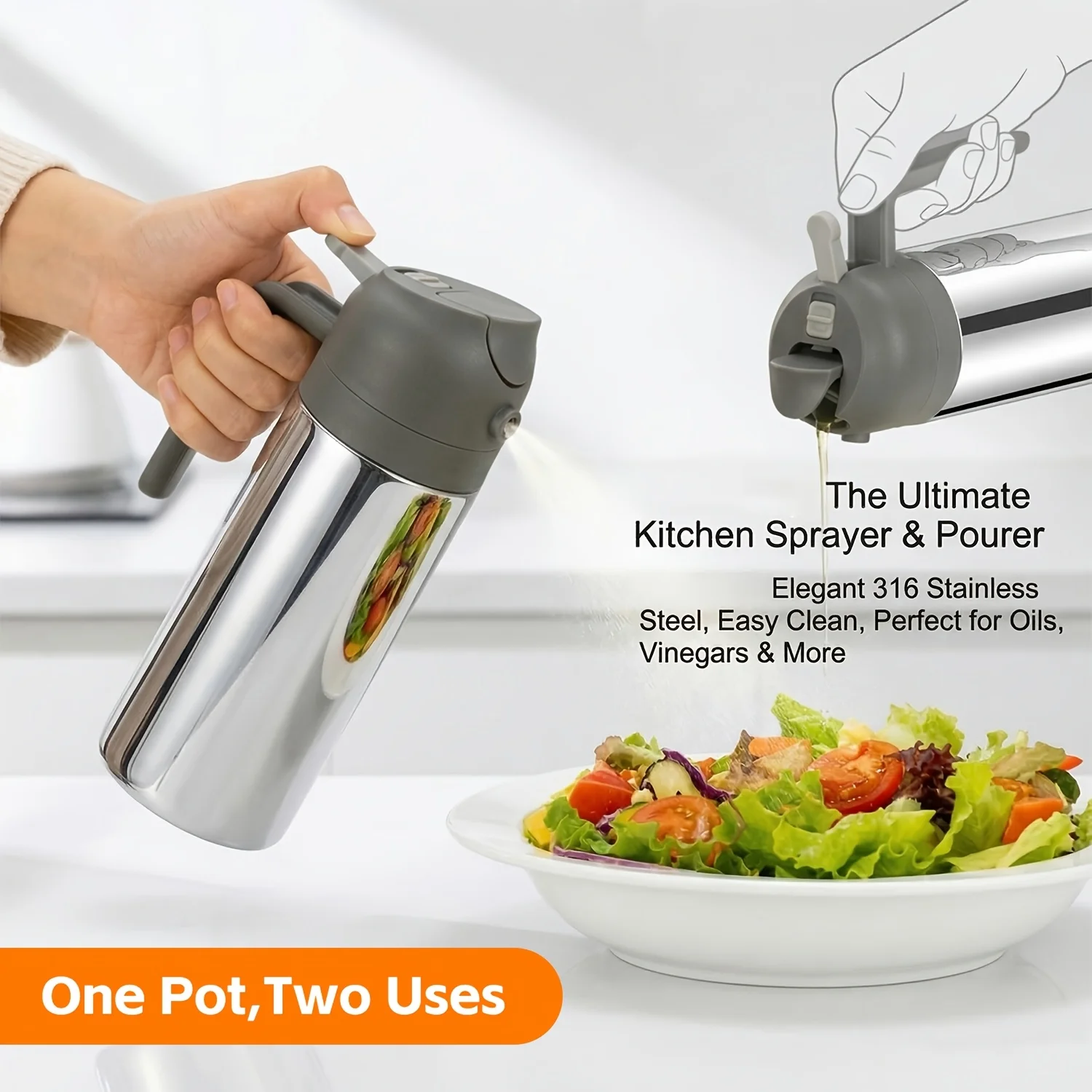 

304 stainless steel spray pot, kitchen and household oil pot, spray pour dual-use, leak proof air fryer, spray bottle