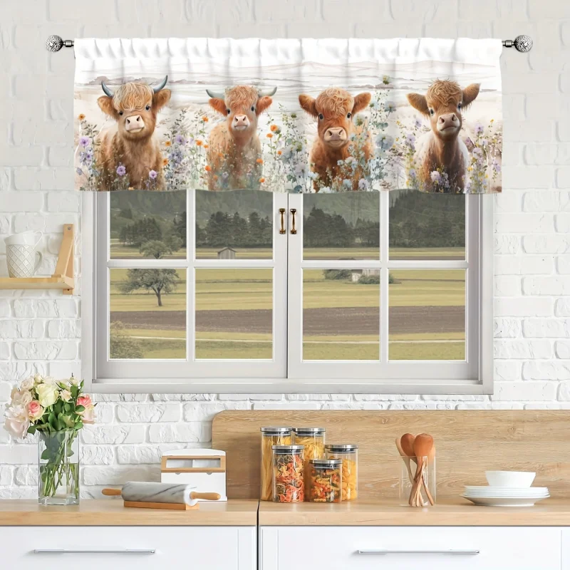 

VIKAMA Rustic Hand-Painted Cow Mini Curtains Cute Animal Theme for Kitchen Living Room Office Bedroom Home Decor