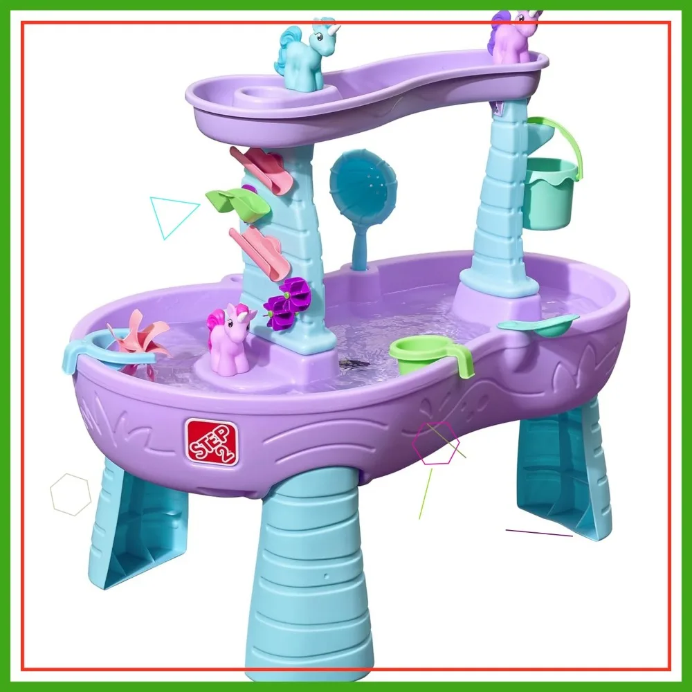 Kids Water & Sand Activity Table with Rain Shower, 13-Piece Sensory Playset for Outdoor Summer Fun, Ages 1.5+