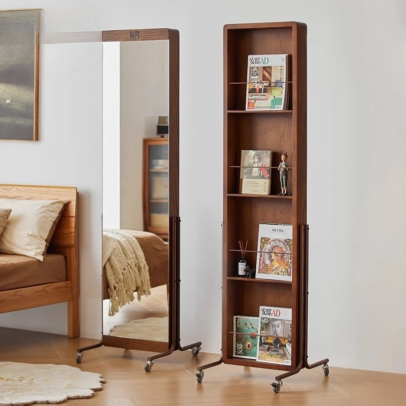 

Entrance bookshelf mirror integrated, storage antique style mobile, magazine rack