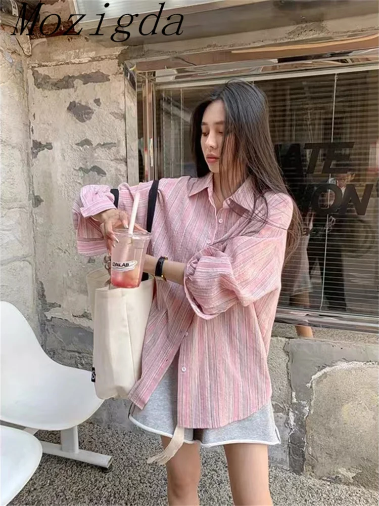 Lazy Oaf Spring Striped Women Shirt Korean Fashion Striped Wild Office Oversized Women Blouse Vintage Elegant Ladies Tops