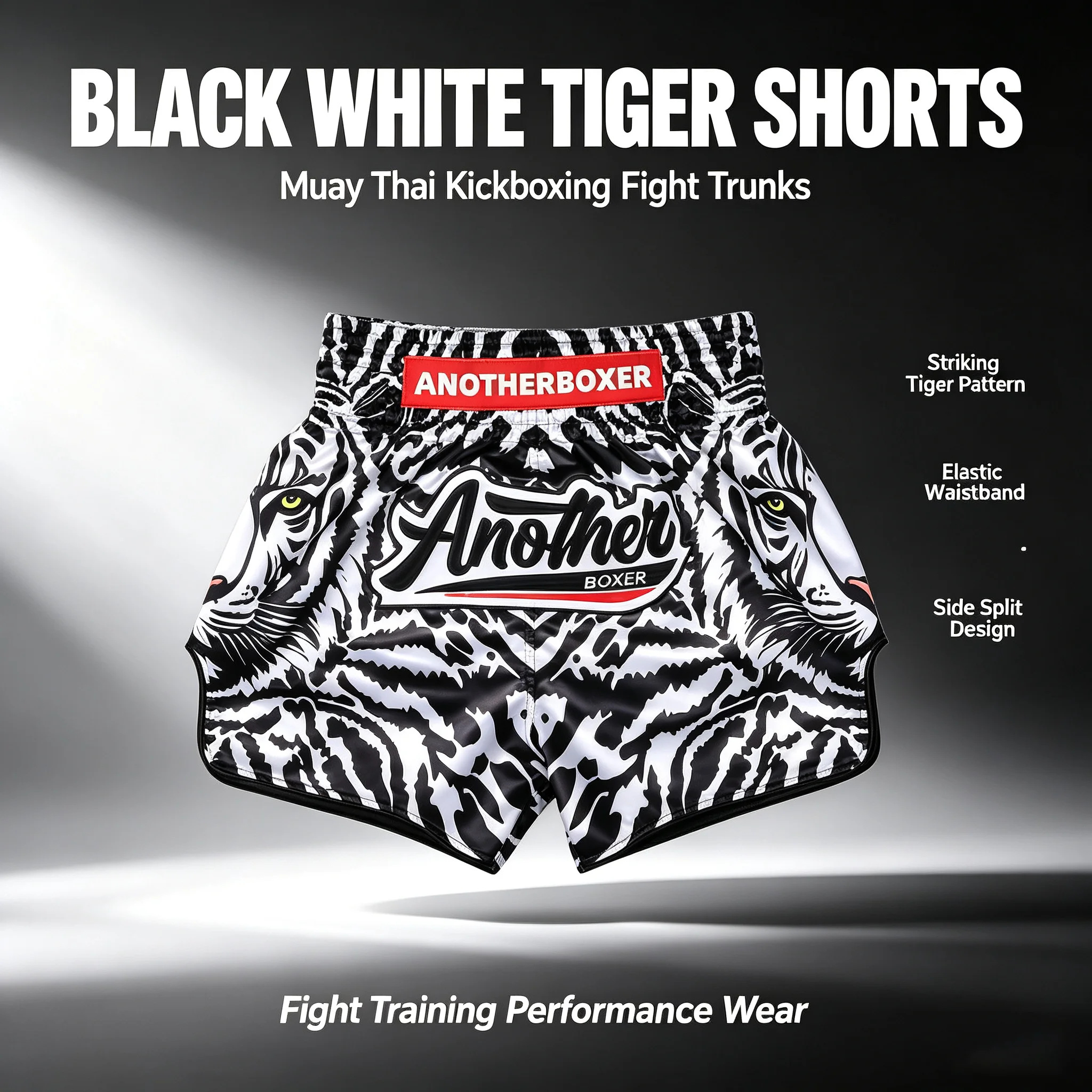 Tiger-Grafik Satin-Boxershorts mit Seitenschlitz MMA Kickbox-Hosen Gym Kampfsport-Training Sparring-Shorts