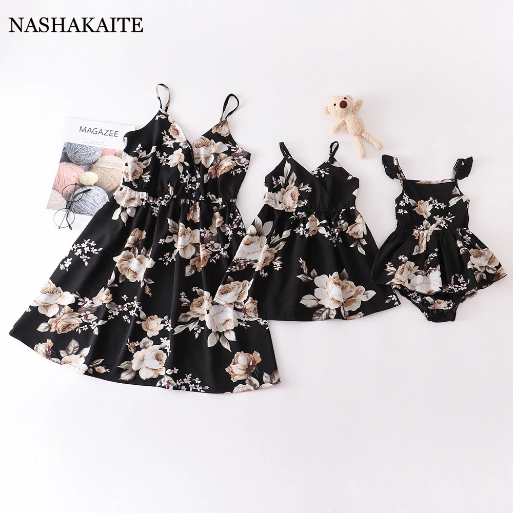 

Summer Mom and daughter dress Flower seaside holiday suspender dress For Mommy and me clothes Mother and Daughter family look