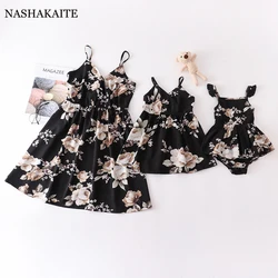 Summer Mom and daughter dress Flower seaside holiday suspender dress For Mommy and me clothes Mother and Daughter family look