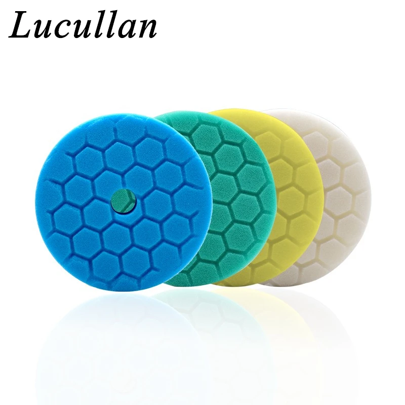 Lucullan 6 Inch Car Care Cutting Polishing and Finshing Pad Beveled Hex-Logic Sponge For Buffer Polisher Waxing