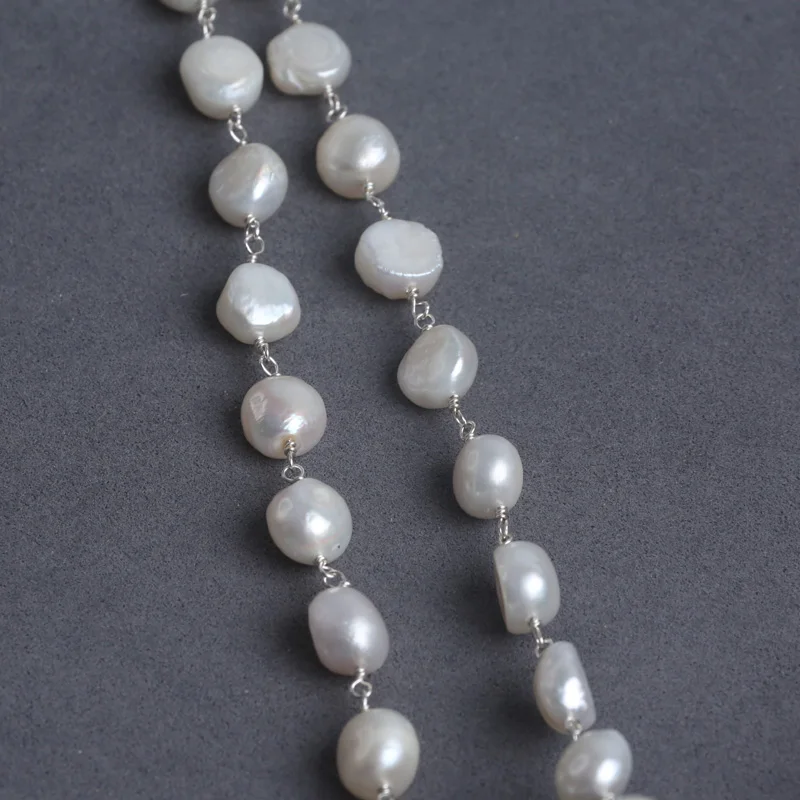 

10-11mm natural white real loose freshwater baroque pearl chain