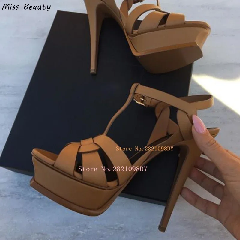 

Cross Strap Women's Patent Leather Platform 13.5Cm Thin Heeled Stunning Sandal Shoes High Heels Woman Ankle Wrap Buckle Shoe