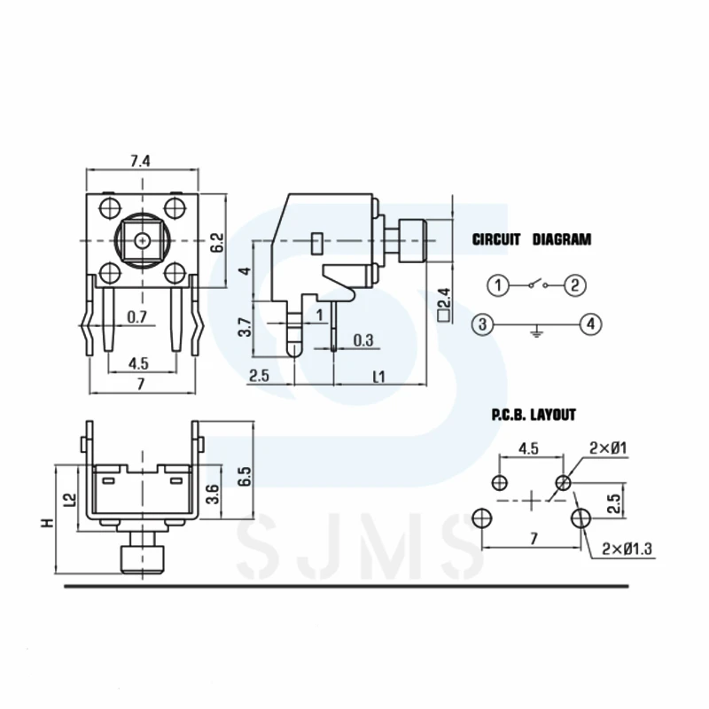 20PCS 6x6mm Panel PCB Momentary Tactile Tact Push Button 4-Pin Self-reset Mini Switch 6*6*7.3mm Right Angle With stent