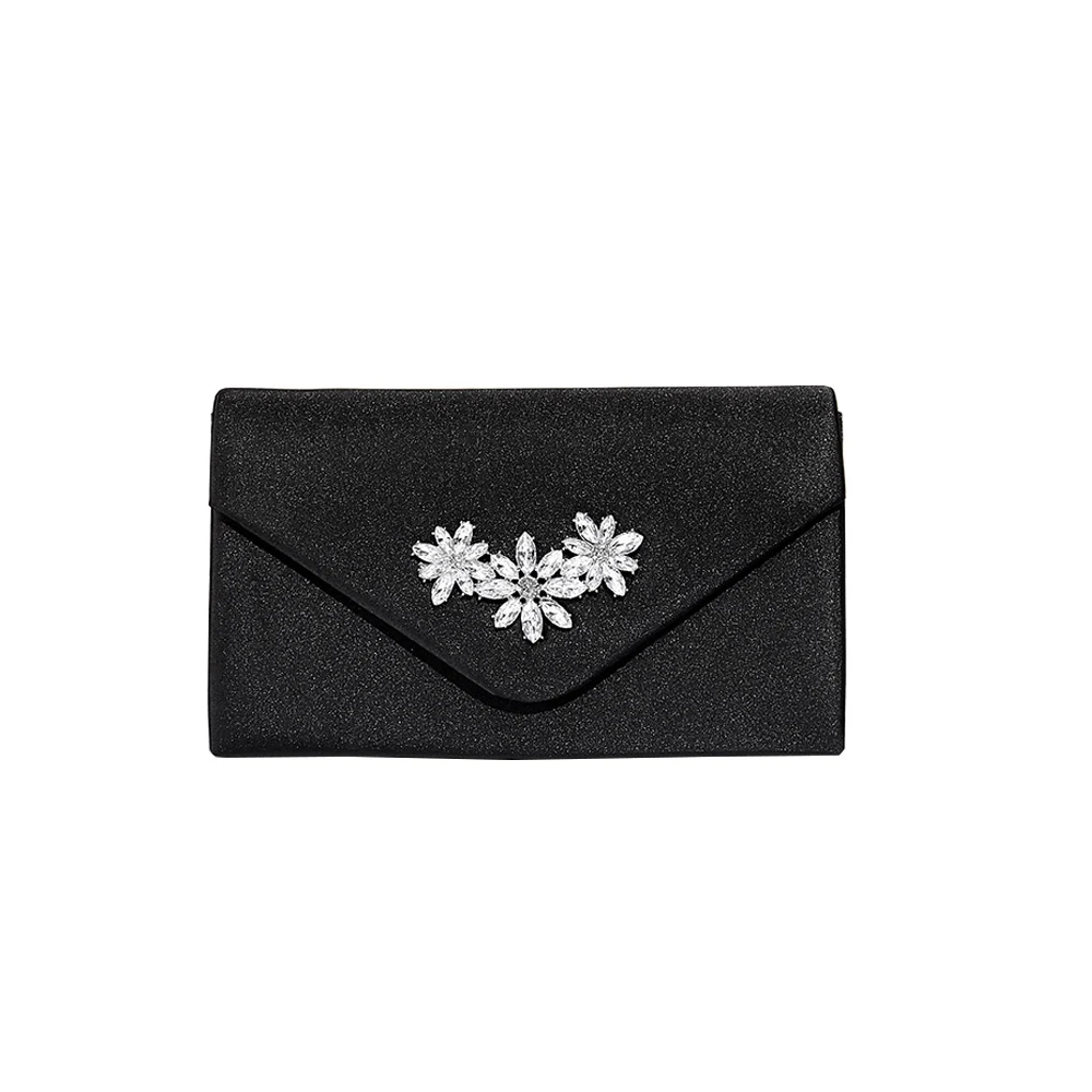 Imitation Silk Evening Bag Women's Clutch Bag with Flower Rhinestones Fashion Exquisite Shoulder Bag Party Chain Bag