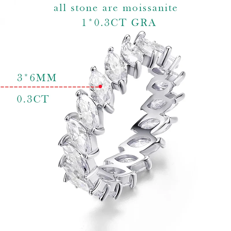 Imagem -06 - Smyoue-marquise Corte Flawless Moissanite Anéis de Casamento para as Mulheres Bandas Completas da Eternidade 925 Sterling Silver Plated Ródio 5.1cttw