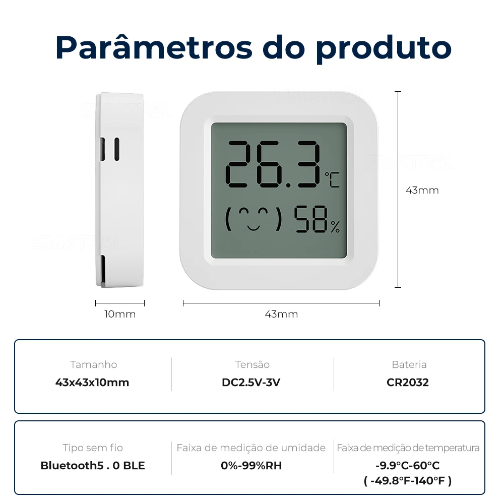 Tuya-Sensor de Temperatura e Umidade, Mini Display Digital LCD, Compatível com Bluetooth, Controle de Aplicativos Smart Life, Termômetro, Higrômetro, 1PC