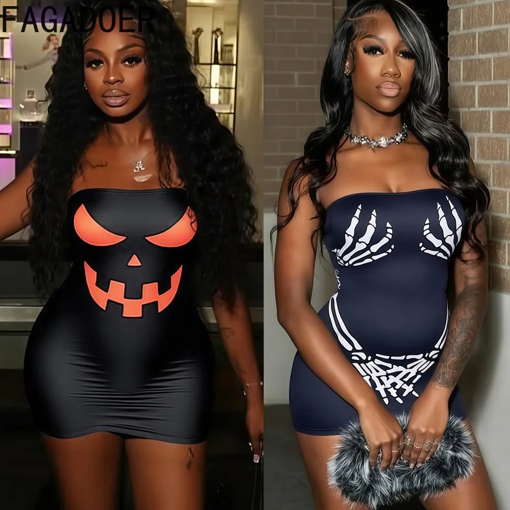 

FAGADOER Sexy Pattern Printing Bodycon Mini Dresses Women Sleeveless Backless Dress Female Streetwear Vestidos 2025 Autumn New