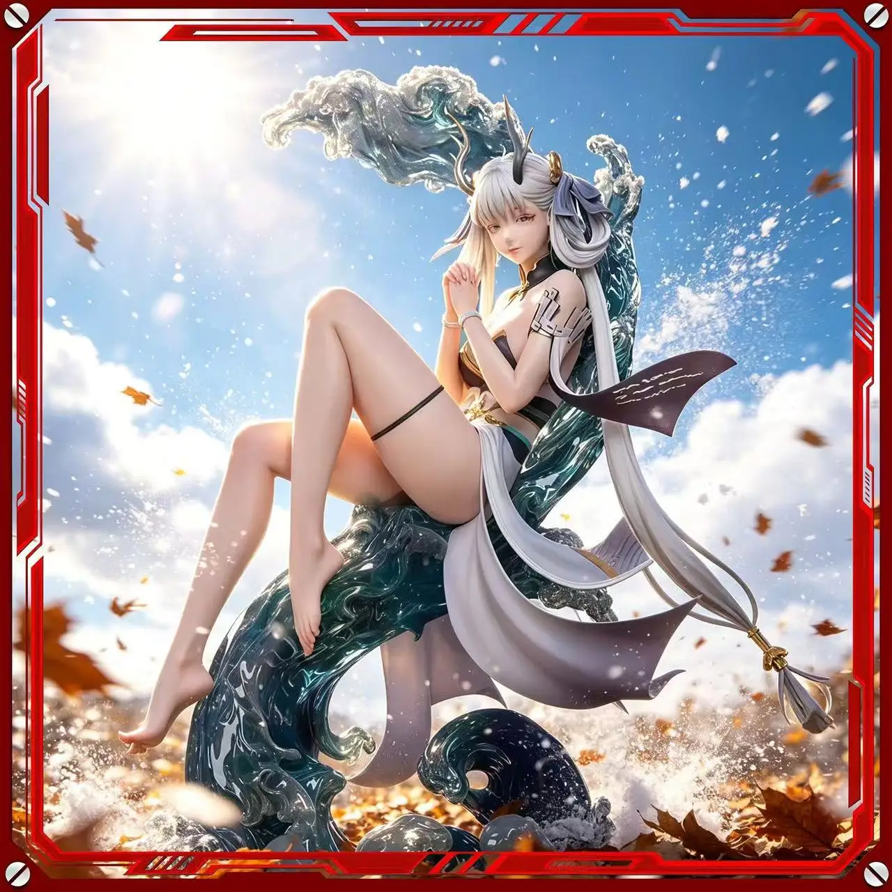 

Wuthering Waves Dragon Girl Jinxi Figure: Beautiful Girl Model Statue in a Sitting Pose with Ocean Wave Scene, Two-Dimensional Desktop Decoration, Collectible Gift