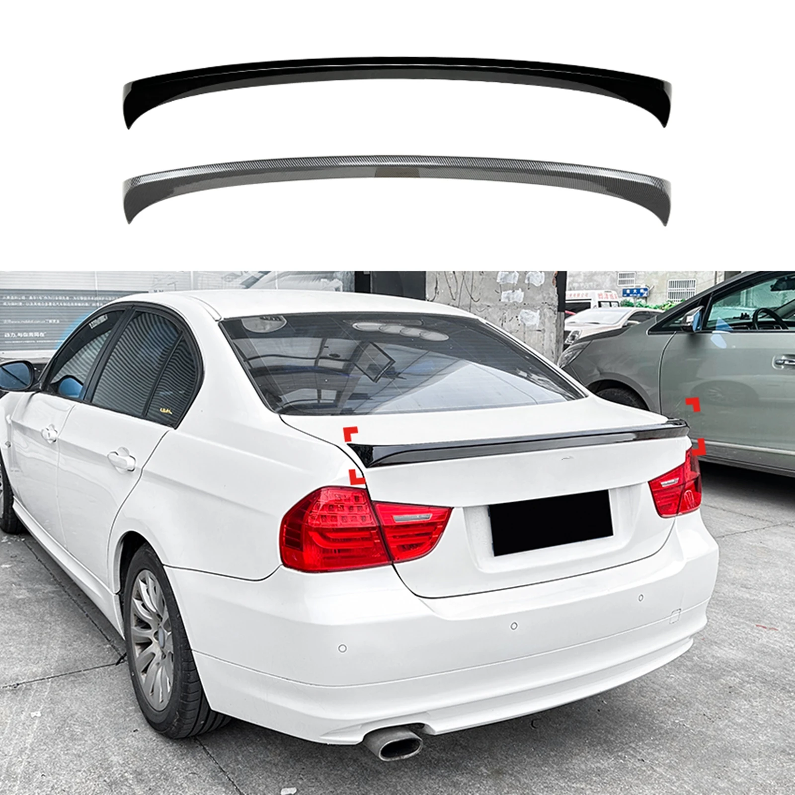 

For BMW 3 Series E90 & E90 M3 2005-2012 Sedan 4-Door 320i 320li 325li Carbon Fiber Look/Gloss Black Rear Trunk Spoiler Lip Wing