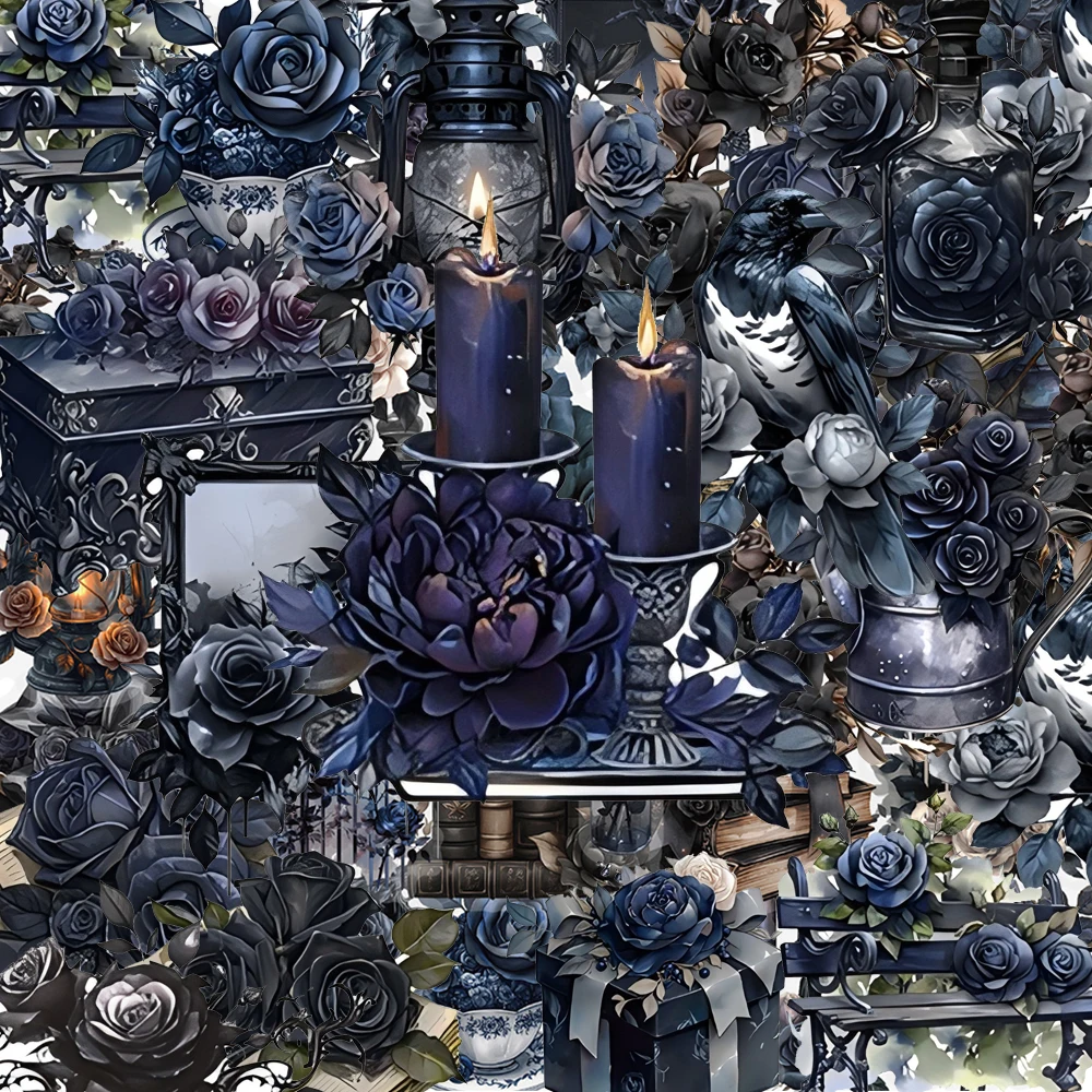 10/30/50 Stück transparente Gothic Black Rose Aufkleber dunkle ästhetische Cartoon Aufkleber DIY Telefon Notebook wasserdicht Retro Aufkleber
