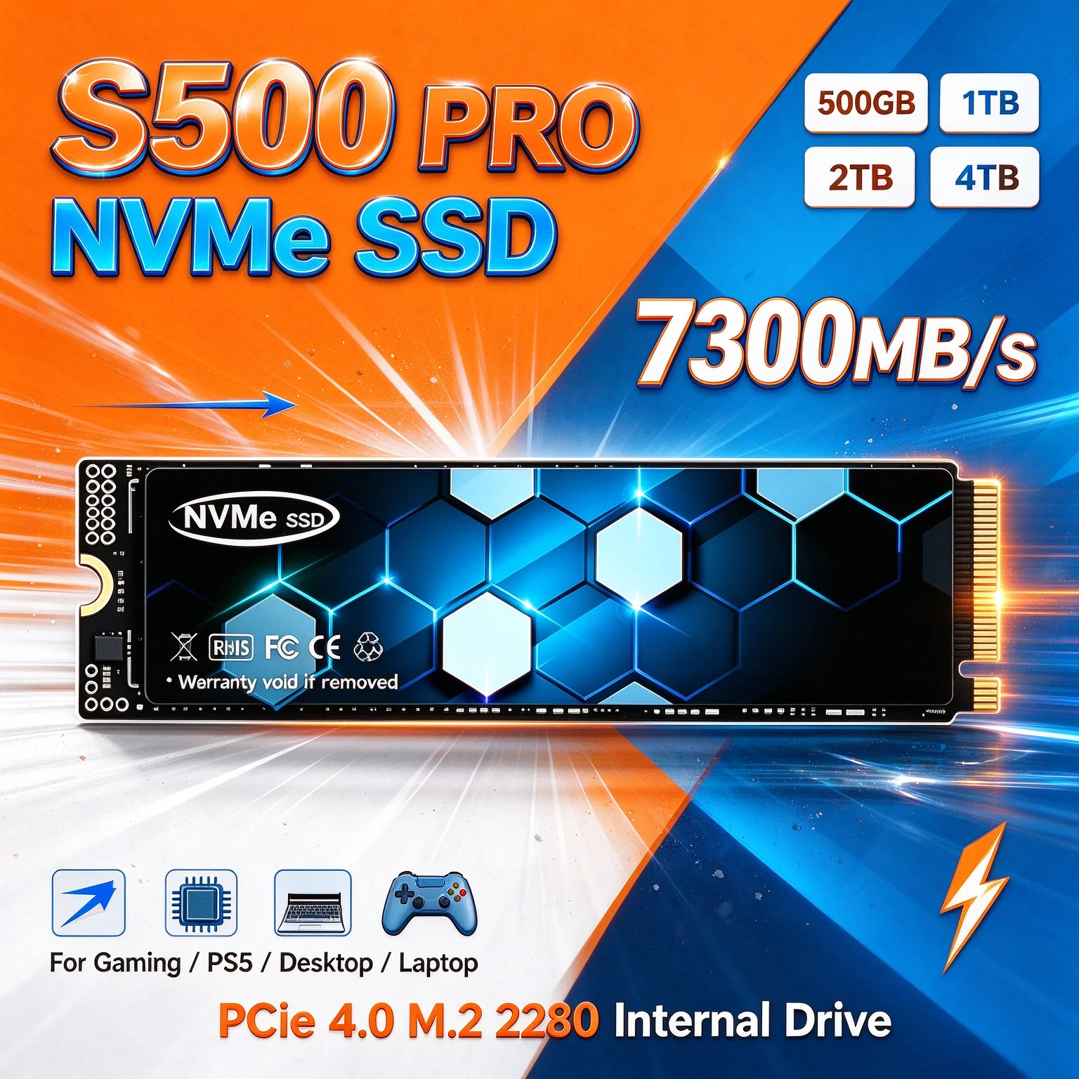 S5000 PRO NVMe SSD 7300MB/s Internal Drive PCIe4 M.2 2280 Unleash The Speed for PS5 Desktop Laptop 1TB 2TB 4TB Built to Last