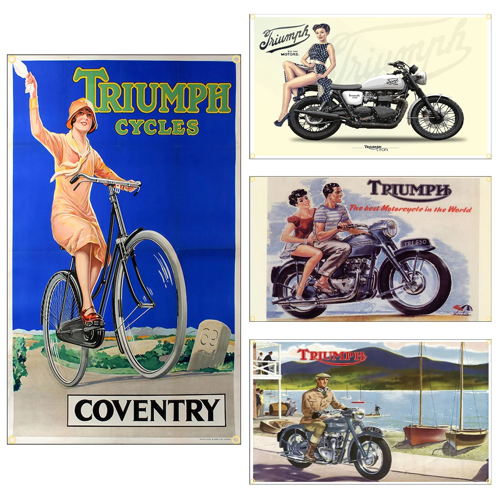 90x150cm 3X5FT Motorcycle T-triumphs Poster Flag Polyester Digital Printing Banner For Garage Or Out door Decoration