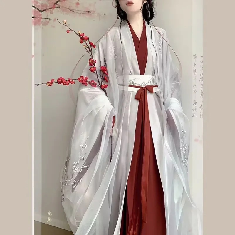 

Chinese Hanfu Dress Women Ancient Traditional Cosplay Costume Vintage Birthday Party White&Red Hanfu Dress