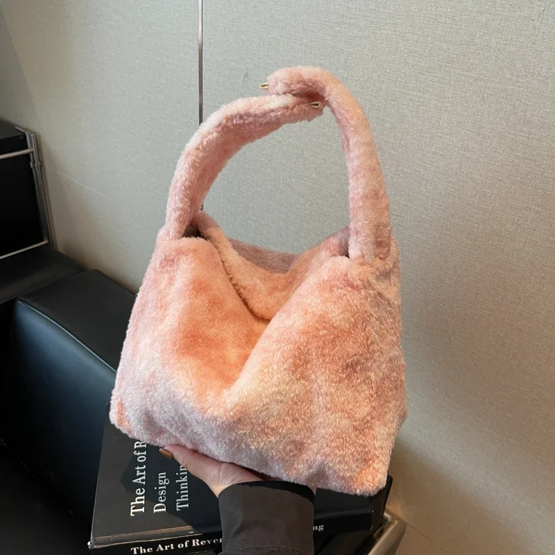 

Осень и зима 2024, новые универсальные сумки через плечо, однотонная плюшевая милая сумка для женщин, милые женские сумки на плечо с цепочкой