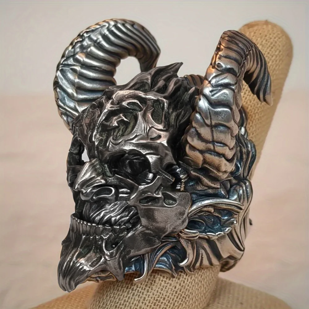 Vintage Punk Stainless Steel Skull Rings For Men Gothic Punk Heavy Demon Lord Skull Rings Hip Hop Motorcycle Rock Biker Jewelry