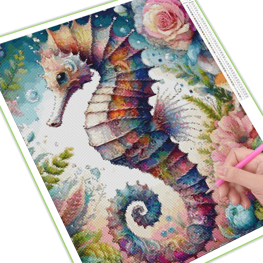 FULLCANG Abstract Mosaic Art Seahorse Flower New Diamond Painting Picture Animals Full Rhinestone Embroidery Kits Wall Decor