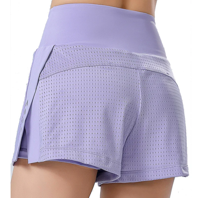 Pantalones cortos de tenis para mujer, Shorts de cintura alta de malla transpirable, falda deportiva para Yoga y correr, Color sólido