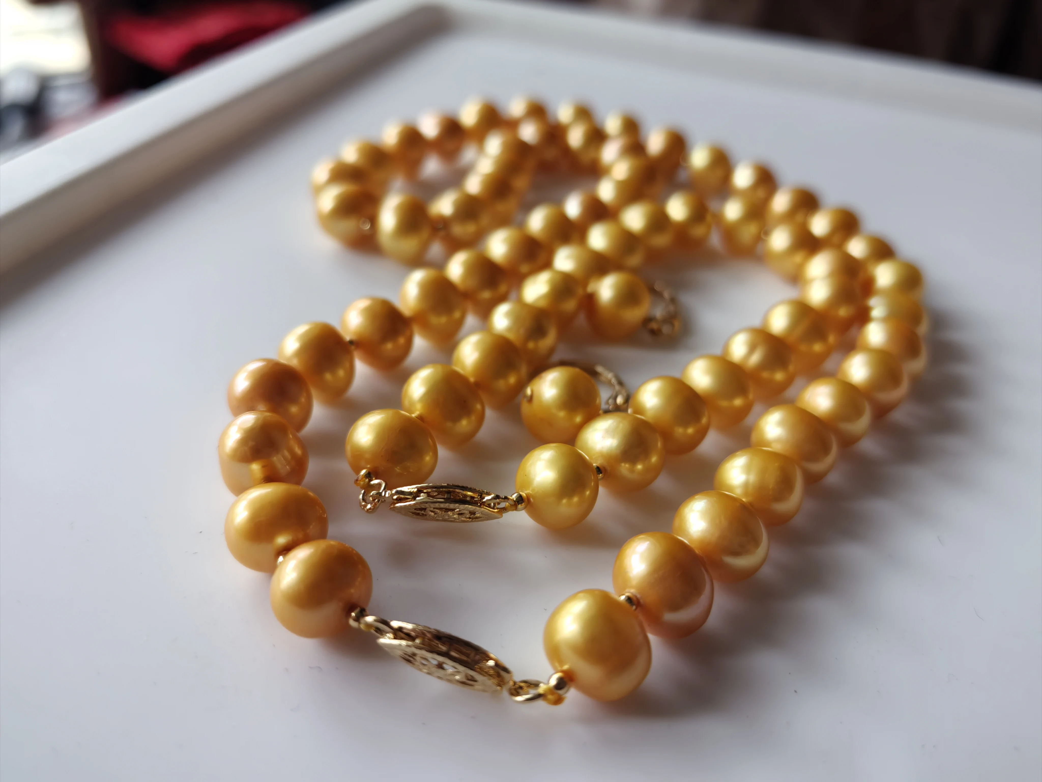 Natural Pearl AAA9-10mm South Sea Round Pearl Necklace 18 inch+Bracelet 7.5-8 inch Earring Set 14K Gold Real Photo