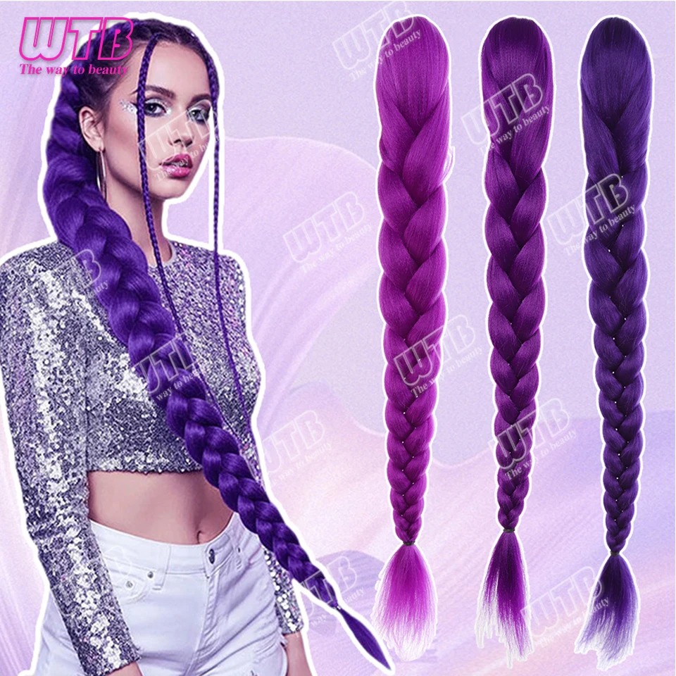 

28 inch Synthetic Long Purple Braid Ponytail Clip in Pre Stretched Purple Synthetic Hair Extensions for Braids Easy Clip in Girl