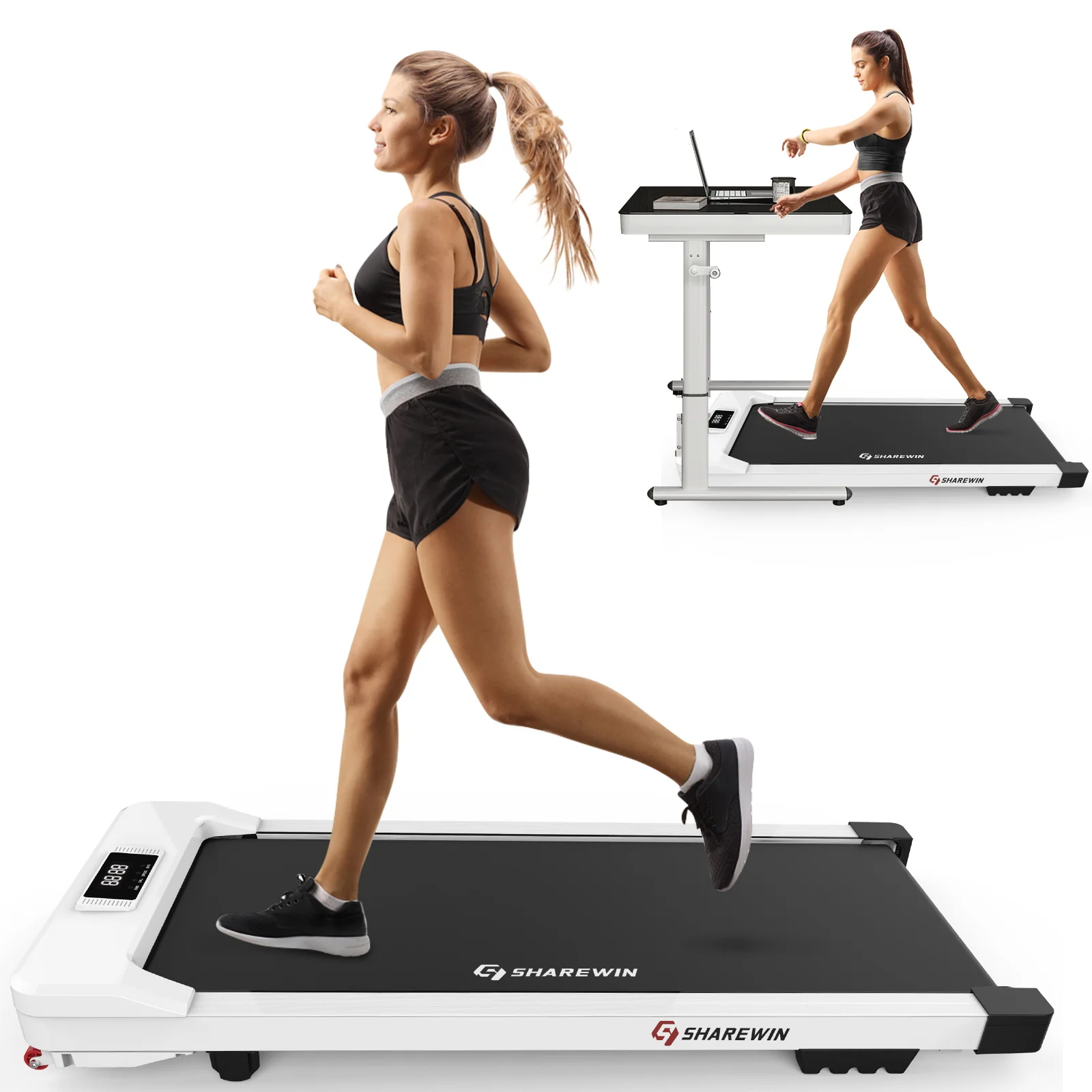 Walking Pad Exercise Machine Remote Control and LED Display Electric Small Treadmill Walking for Home Office White