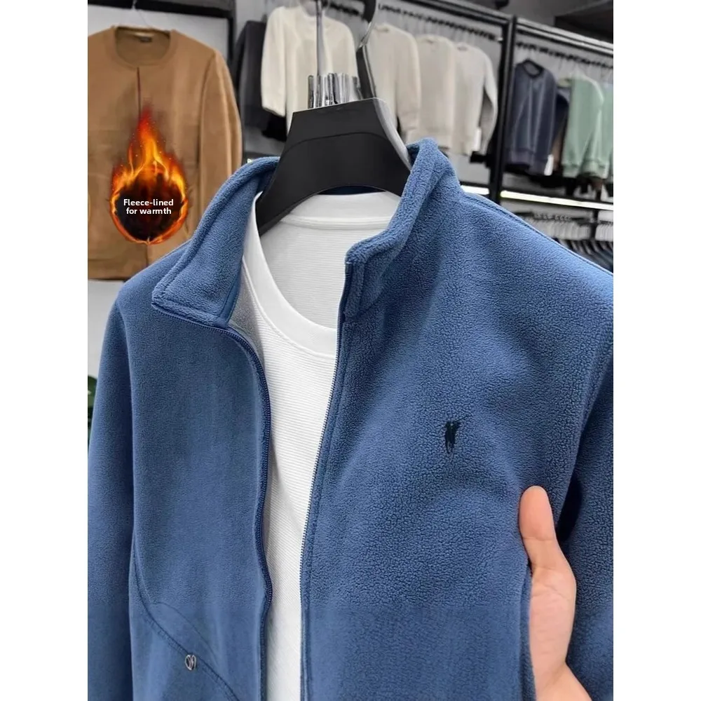 

2025 New Autumn Winter Double-Sided Fleece Thickened Men's Jacket Cold-Resistant Warm Loose Embroidered Zipper Sweatshirt