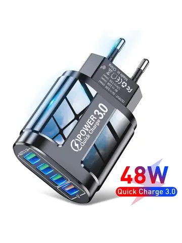 48W QC3.0  4USB EU Standard Travel Portable 4 Port Fast Charging Suitable For Android iPhone Xiaomi Other Devices