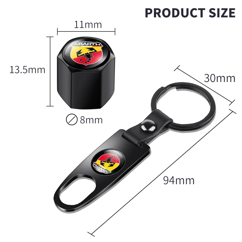 Car Wheel Tire Valve Stems Cap With Keychain Keyring Badge For Abarth Chevrolet Seat MINI Alfa Romeo Honda Jaguar Ford JEEP view 6