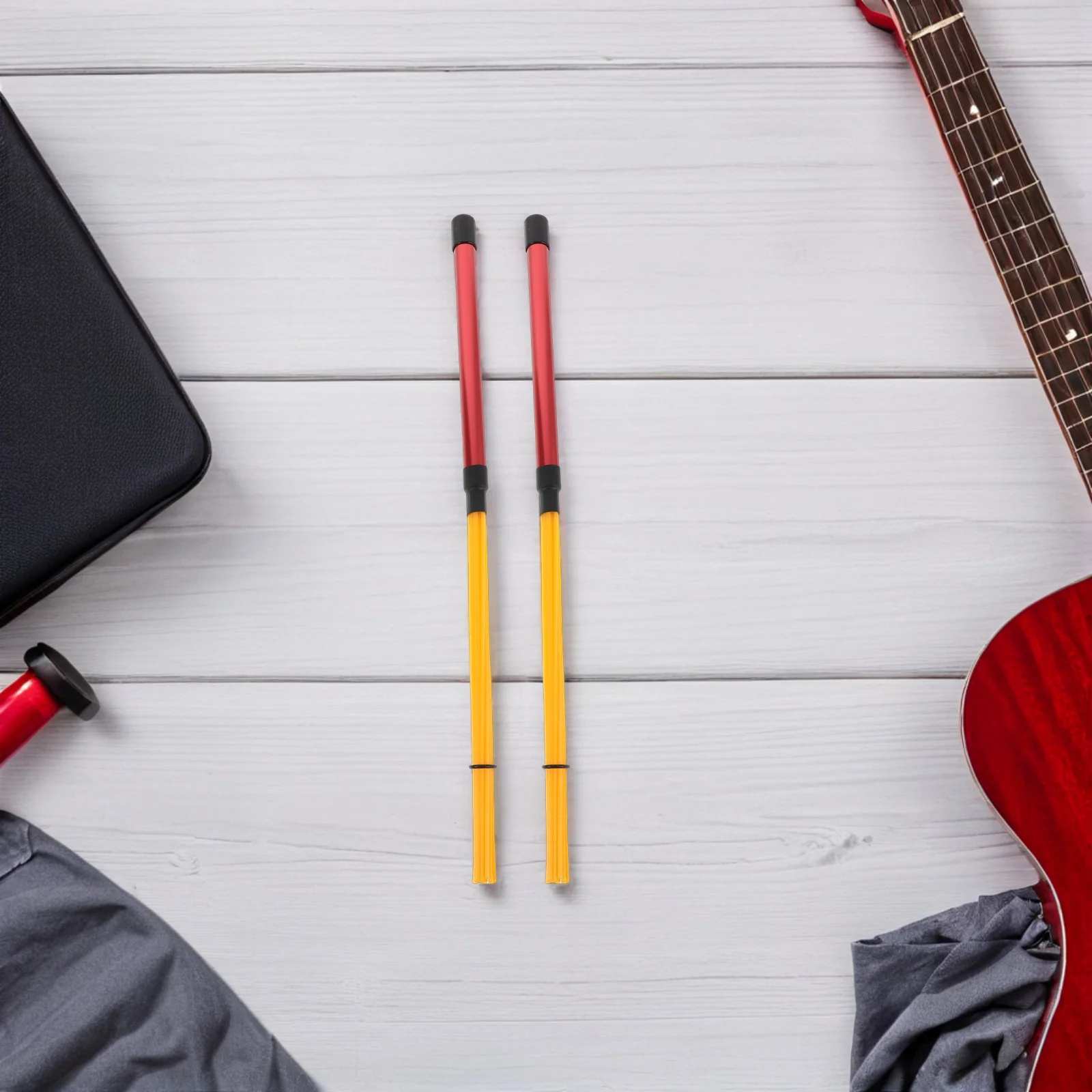 

1Pair Drum Brushes for Cajon Jazz Drumming Lightweight Aluminum Handle with Yellow Nylon Tips for Band Performance Music