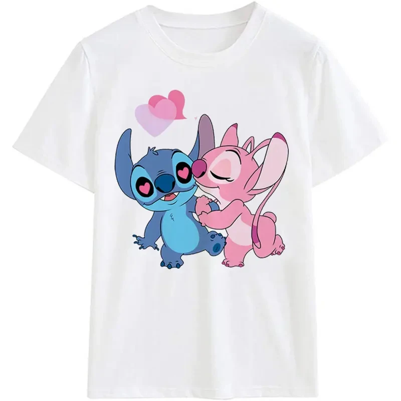 

New 2025 Summer Stitch Cartoon Printed Cotton Women's T-Shirt Breathable Fashion Trend Harajuku Korean Loose Top Lenceria