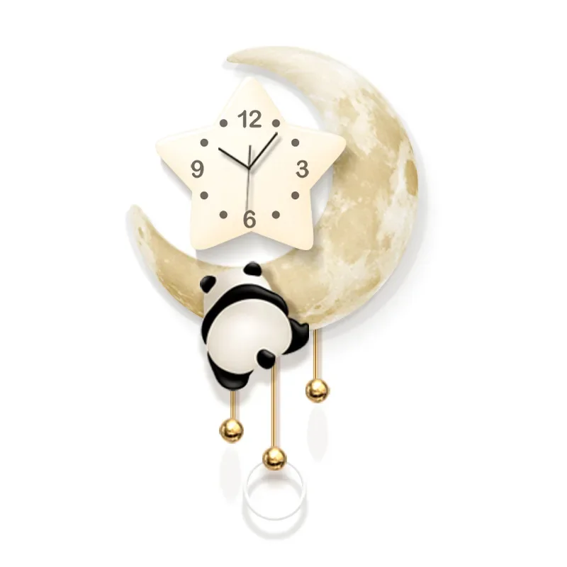 Modern simple panda with clock decorative painting, background wall atmosphere decorative wall clock