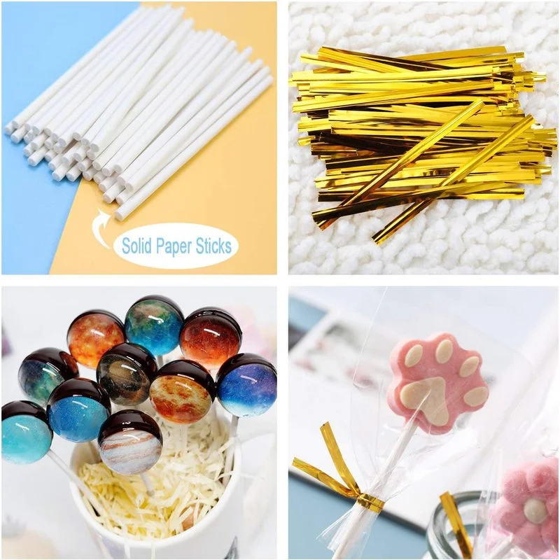 300pcs cake sticks and packaged gold twisted tie set, suitable for lollipops, candies, chocolate cookiesd twisted ties