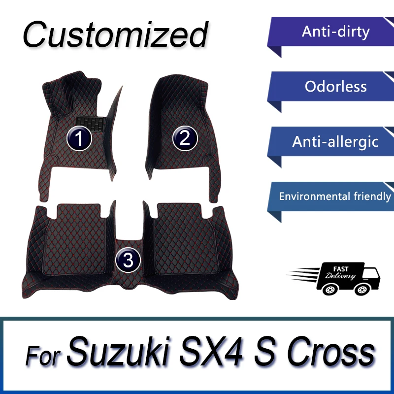 Custom Auto Luxury Leather Car Floor Mat For Suzuki SX4 S Cross 2020 2021 2022 Car Mat Full Set Women Waterproof Accessories