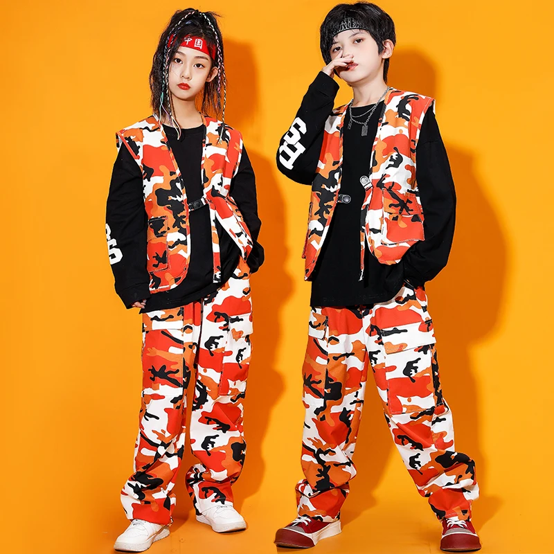 Gilet d'outillage de Camouflage, costume Hip-Hop pour enfants, Costumes de danse Jazz Kpop pour filles et garçons, vêtements de danse Rave Hip Hop DN12922