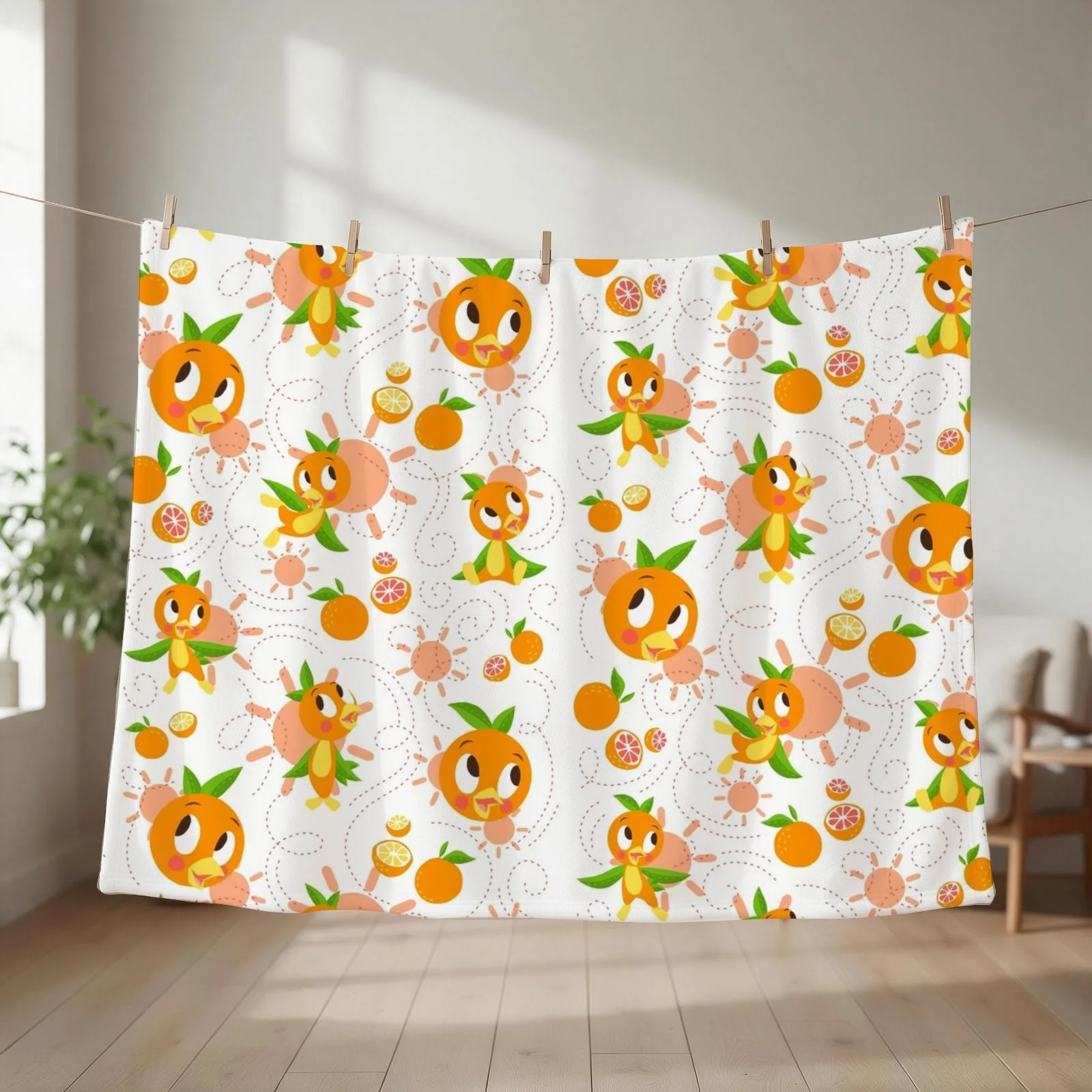 Hello Sunshine! - Orange Bird (white background) Throw Blanket Shaggy Stuffeds Cute Soft Big Blankets