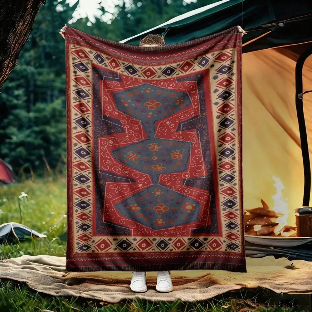 Large Bohemian Ethnic Patterned Blanket Throw Tapestry Picnic Ground Cover 150x200cm Camping Decor Boho Outdoor Living Room Rug