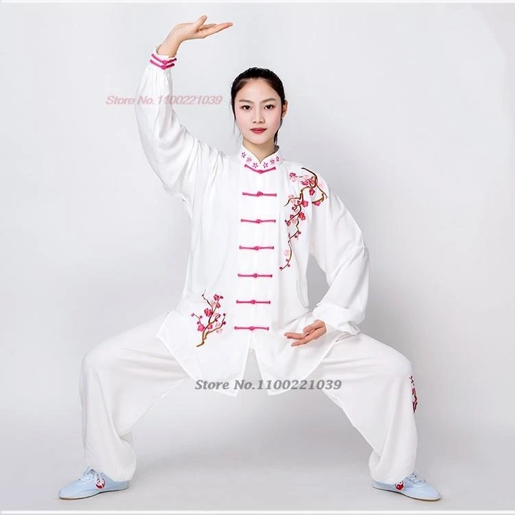 2024 chinesische Kung Fu Tai Chi Kleidung Kampfkunst traditionelle Taijiquan Praxis Wushu Anzug Blumenstickerei Tops + Hosen Set