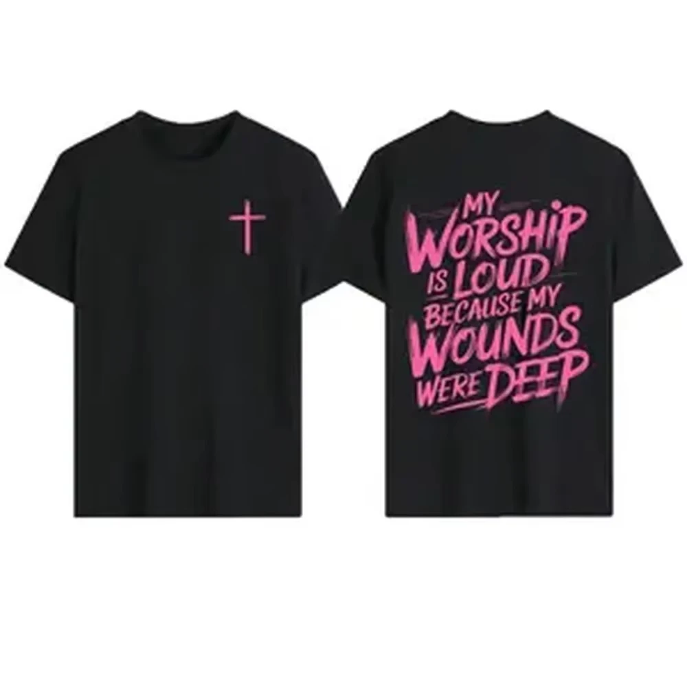 Men Women My Worship Is Loud Christian Vintage Washed Double Sided Print Scripture Casual Tee