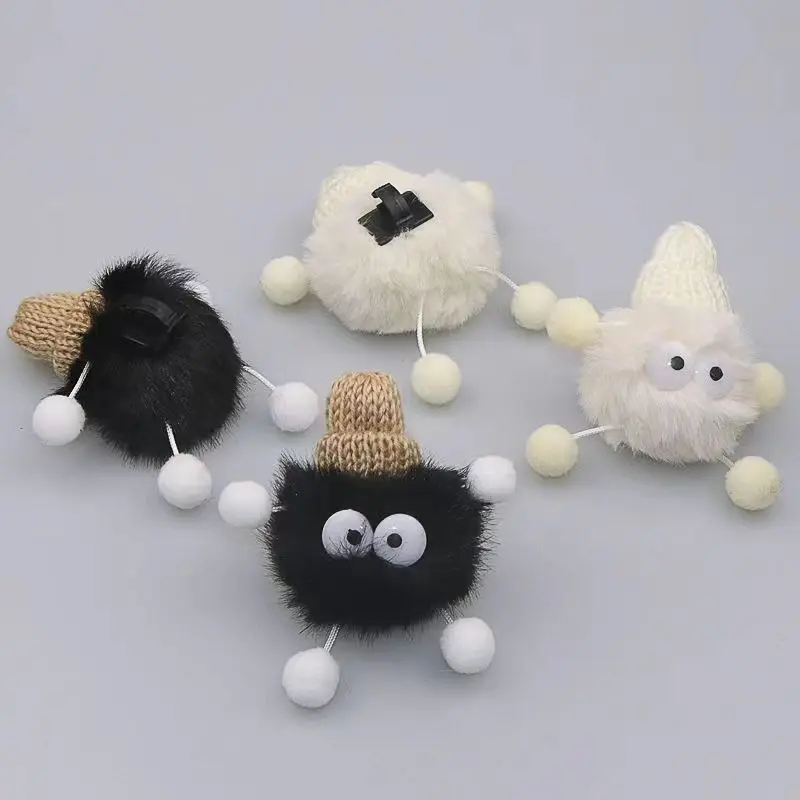 Cute Cartoon Black White Small Briquettes Elf Plush Ball Shoelace Buckle Pendant Decorative Buckle DIY Personality Shoe Accessor