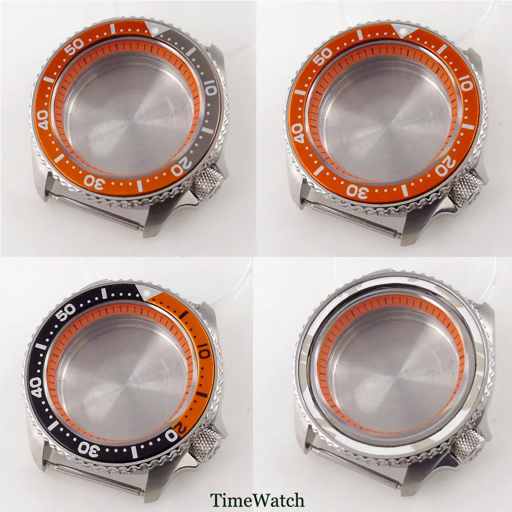 

316L Stainless Steel 42mm Sapphire Crystal Watch Case Fits NH35A NH36A Movement Orange Chapter Ring Aluminum Bezel