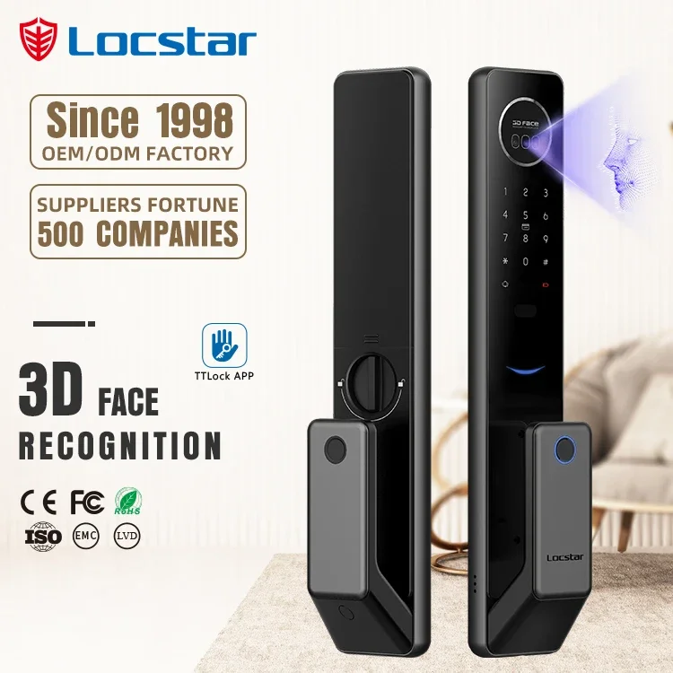 Locstar, alta calidad, aplicación TTlock, reconocimiento facial, tarjeta de código de huella digital, cerradura de puerta inteligente Digital para puerta delantera