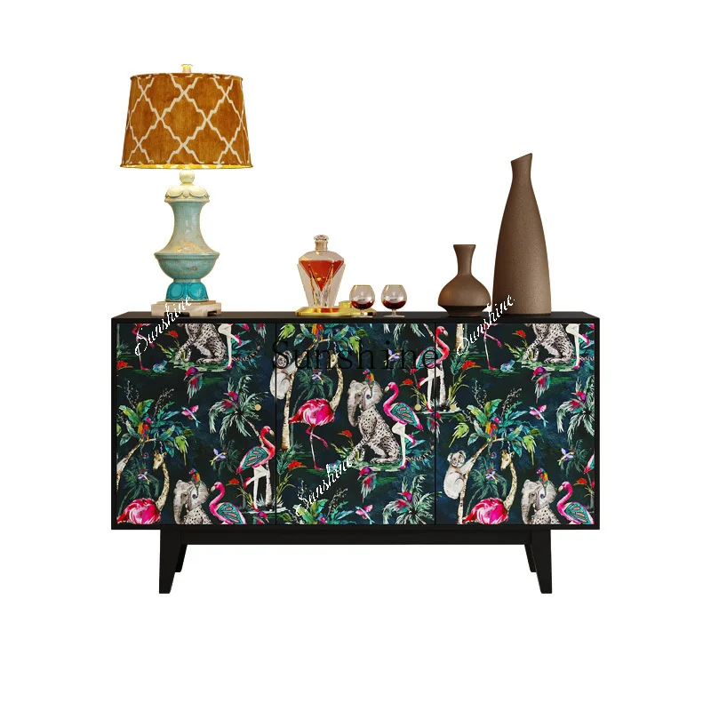 French retro painted living room against the wall solid wood tea light luxury design art storage side cabinet  FT