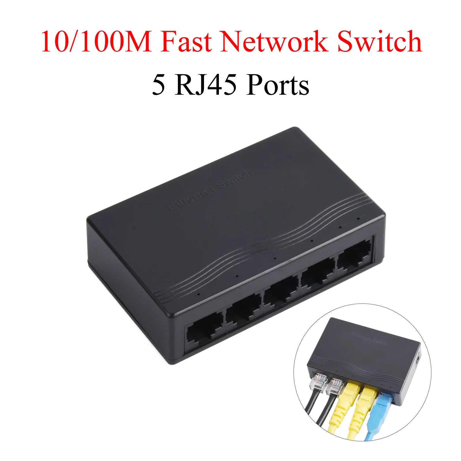 

1PCS Mini 5 Ports 100Mbps RJ45 Fast Network Switch Smart Switcher Hub ABS Shell With US Power Internet Splitter For IP Camera AP